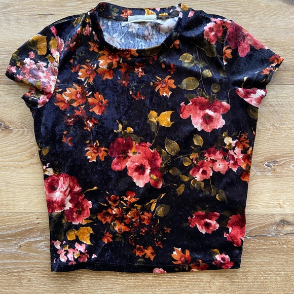 Urban Outfitters Floral Velour Cropped Top - Picture 1 of 2